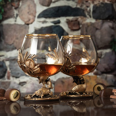 Набор из двух бокалов для коньяка Лещ+Окуни  в деревянной шкатулке