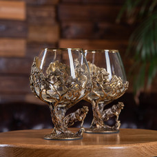 Набор бокалов для коньяка 420 мл Тигр Royal  в деревянной шкатулке из массива